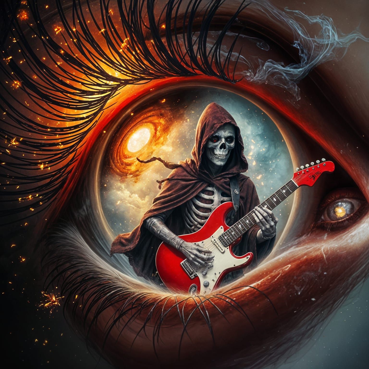 Dark Angel Shreds with Fiery Gaze