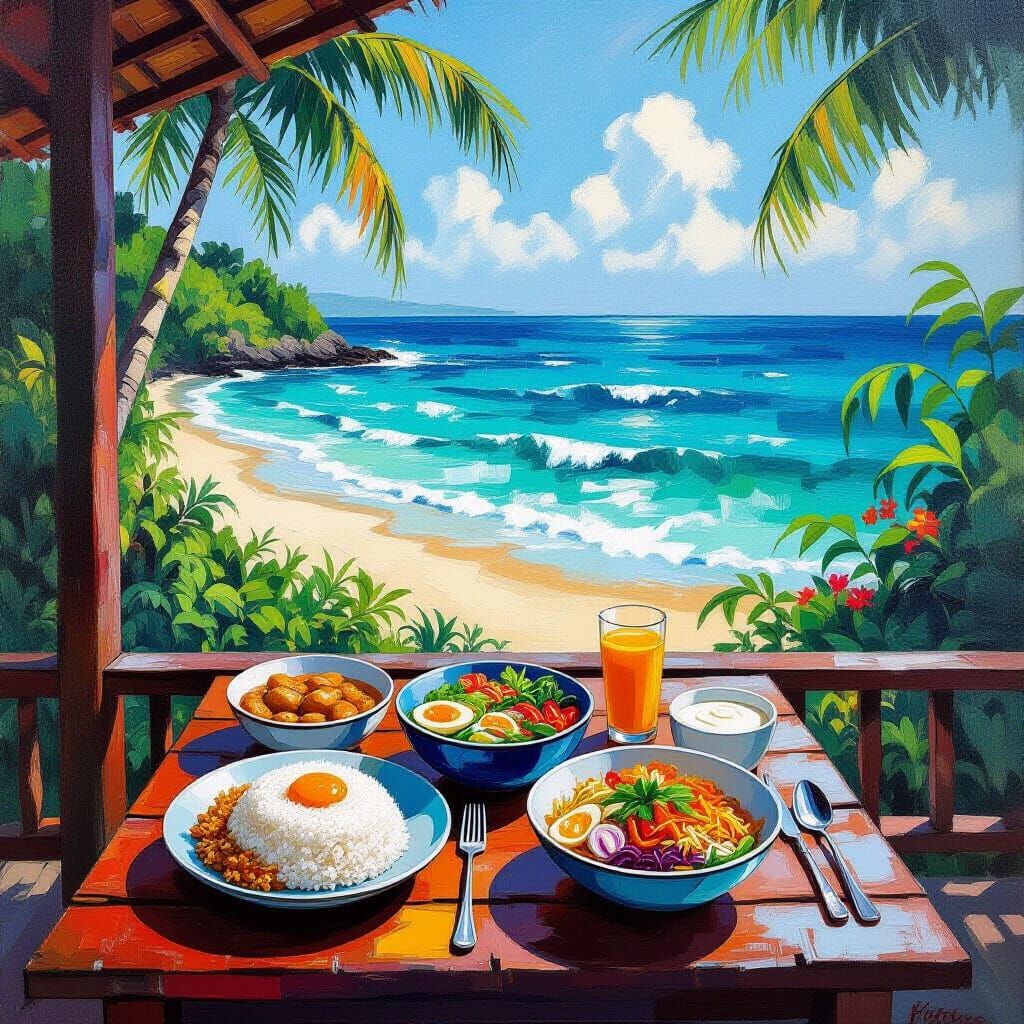 Vibrant Indonesian Dishes by the Ocean