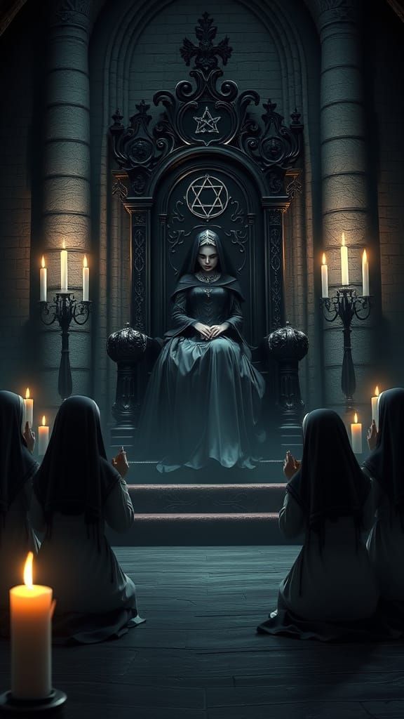 Gothic Queen of Darkness in Reverent Adoration