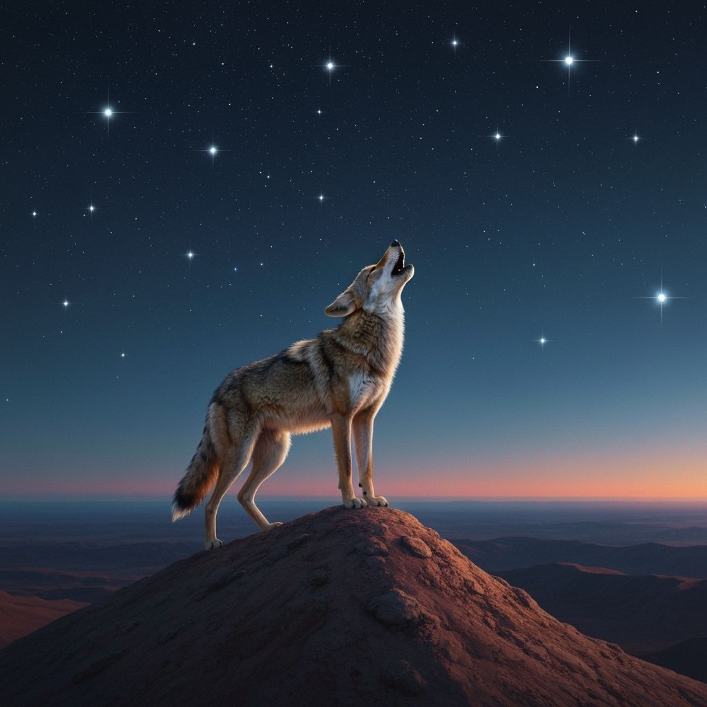 Coyote Howling at Starry Night Sky