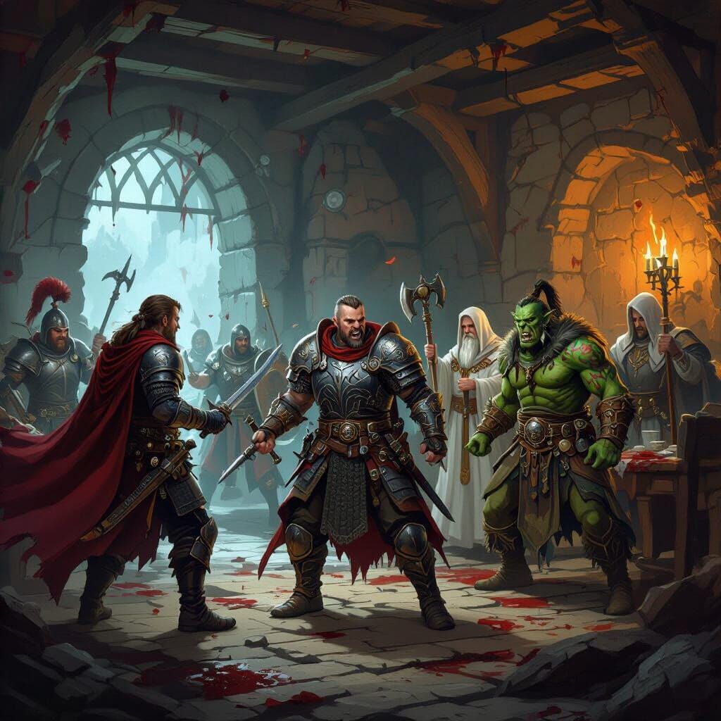 Brutal Tavern Battle in Grim Fantasy Style