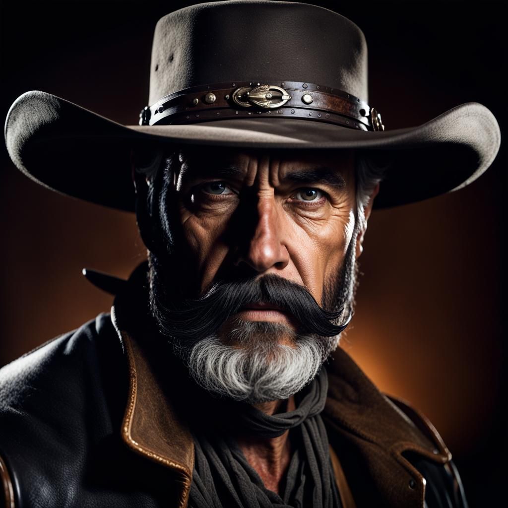 Photorealistic Portrait of Cowboy with Eyepatch in Weird Wes...