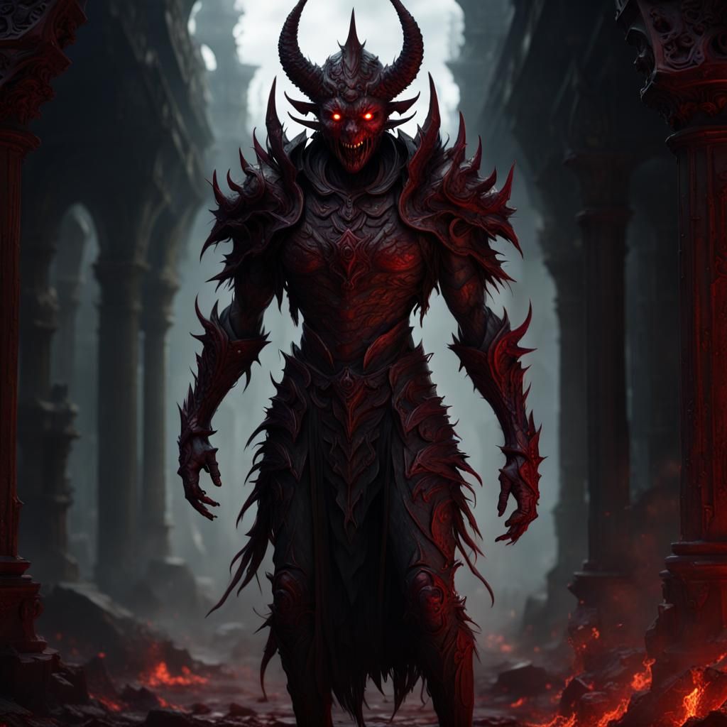 Demonic Shadow Figure in Hellish Armor
