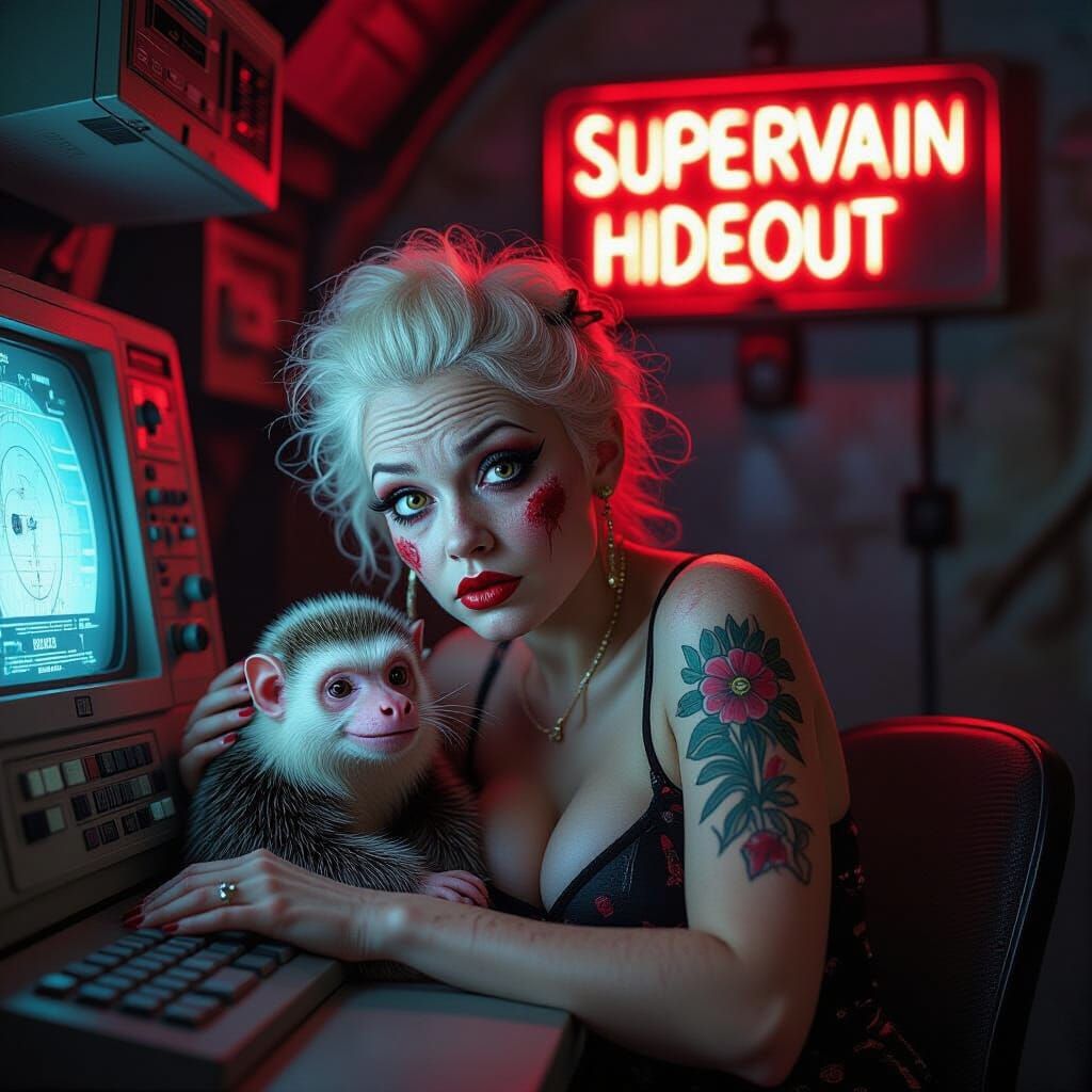 Woman with Distressed Skin in Supervillain Hideout