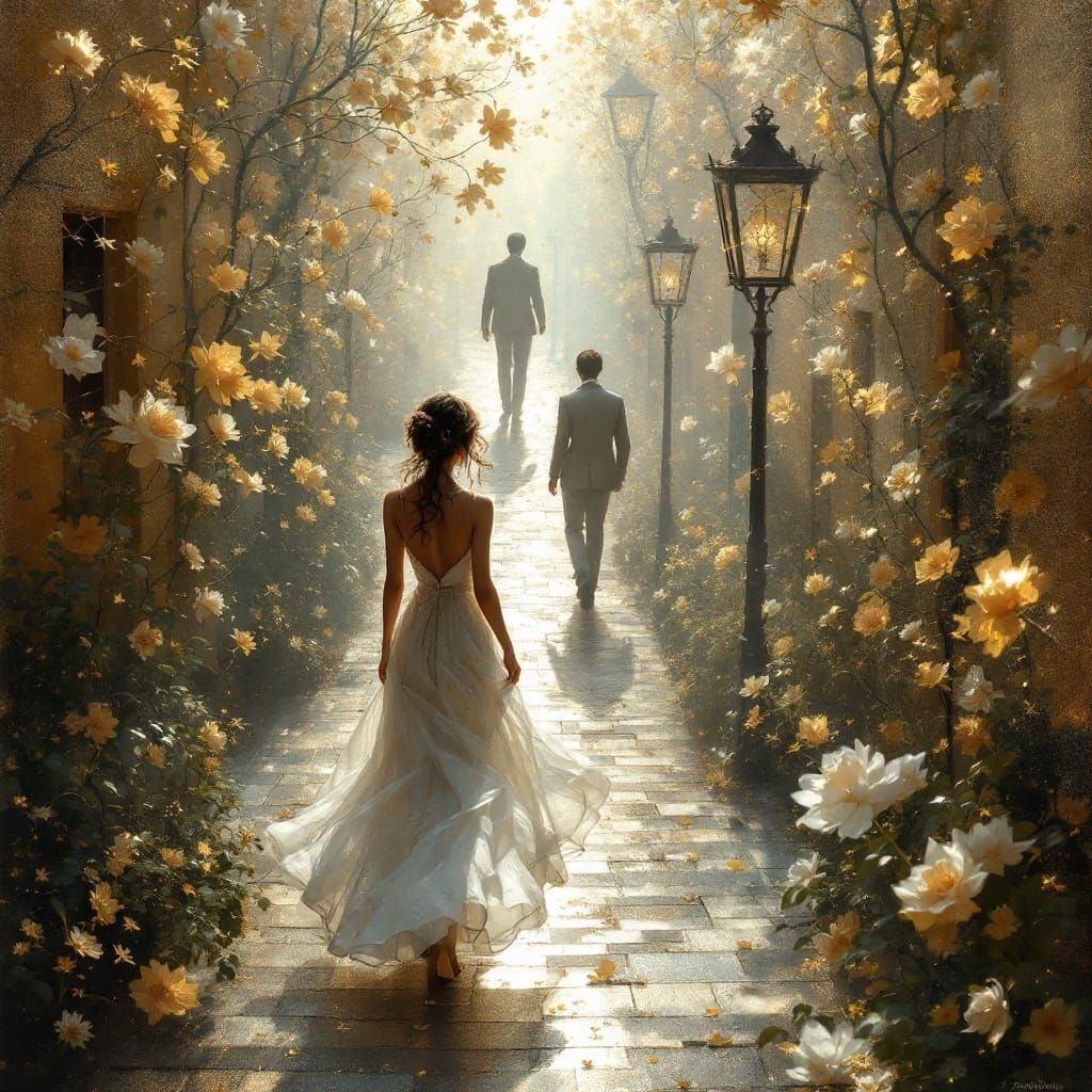 Radiant Figure in Klimt-Inspired Japanese Screen Painting