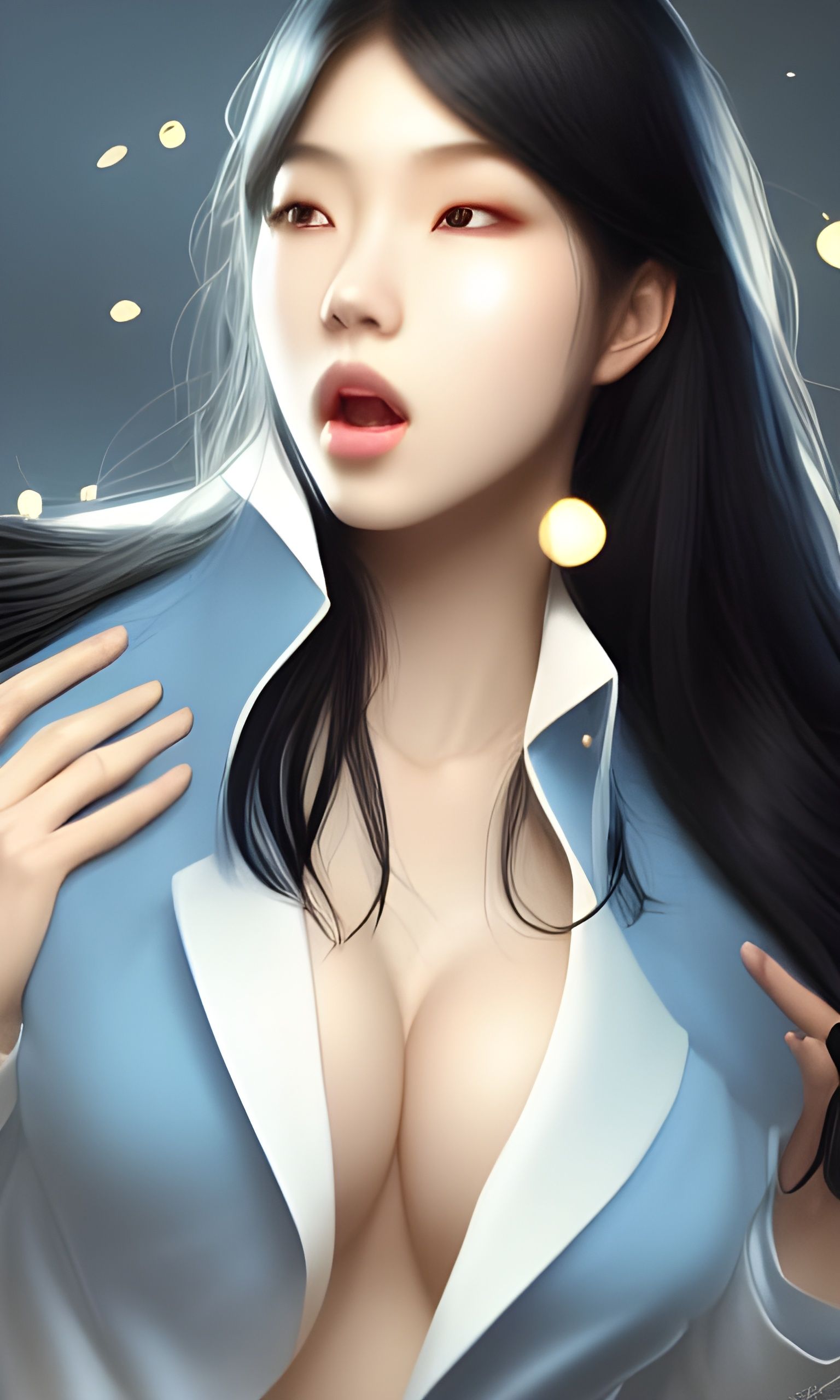 Beautiful Korean Woman Singing in Hyperrealistic Style