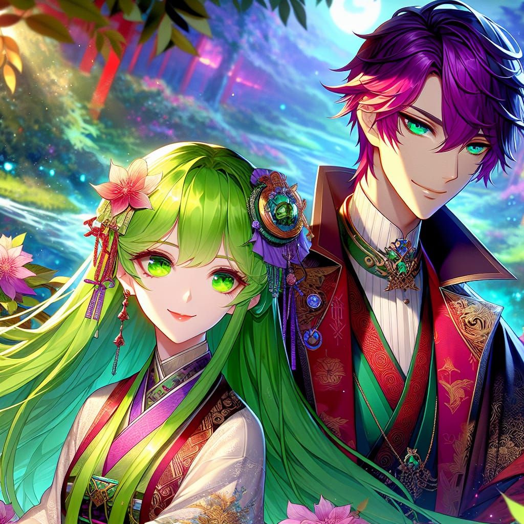 Anime Couple in Enchanted World: Matte Painting