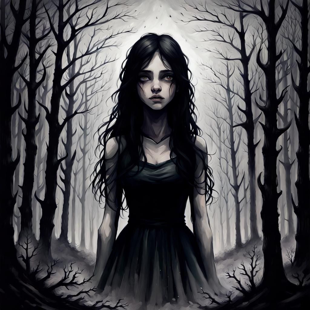 Girl Hidden in Dark Forest