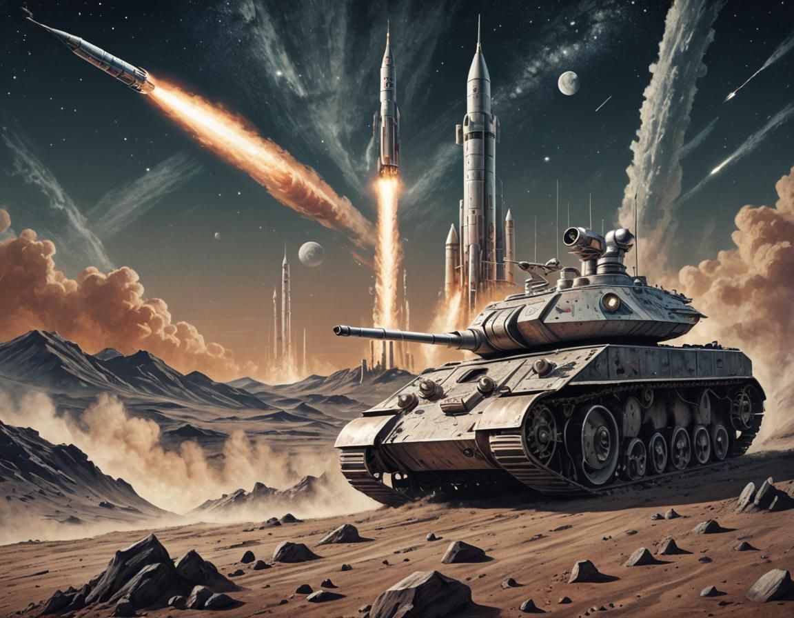 Retro Futuristic Tank Conquers Lunar Landscape