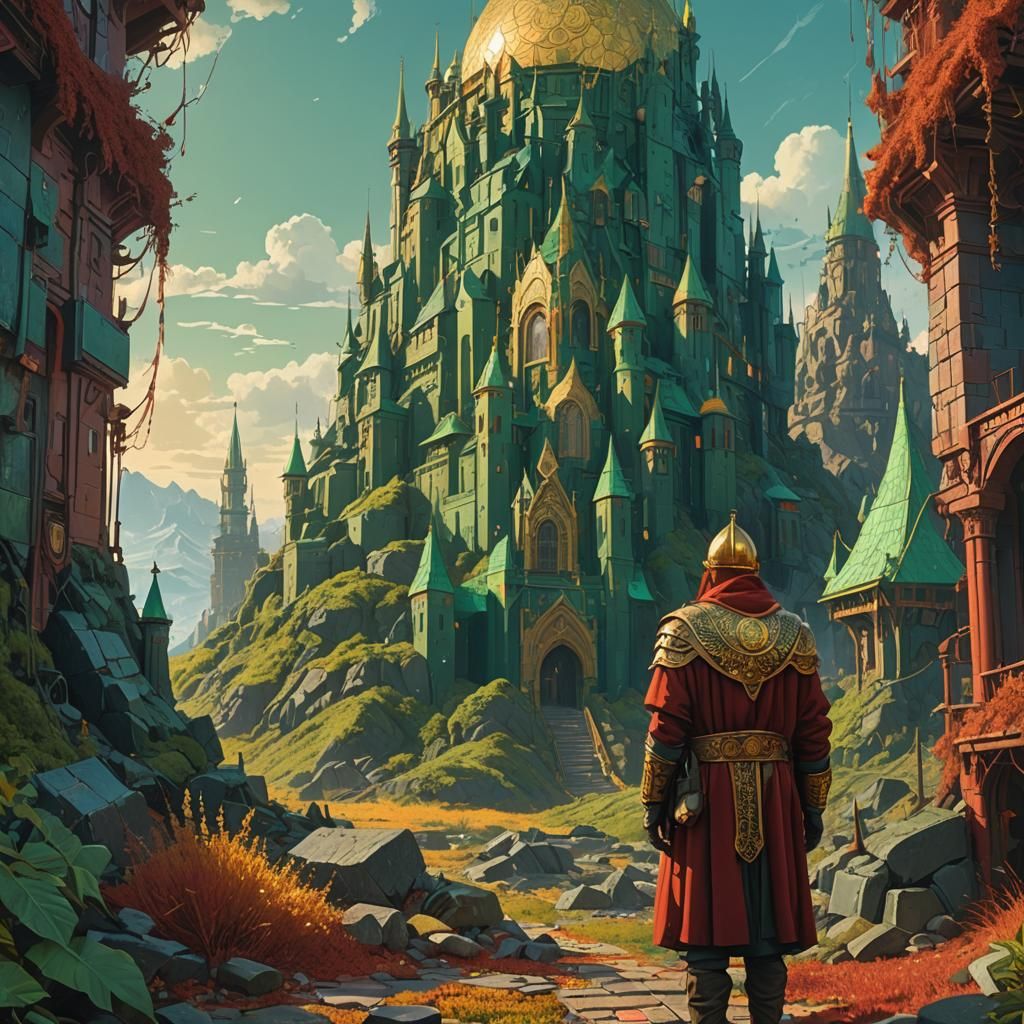 King Midas in Mosaic Fantasy Landscape