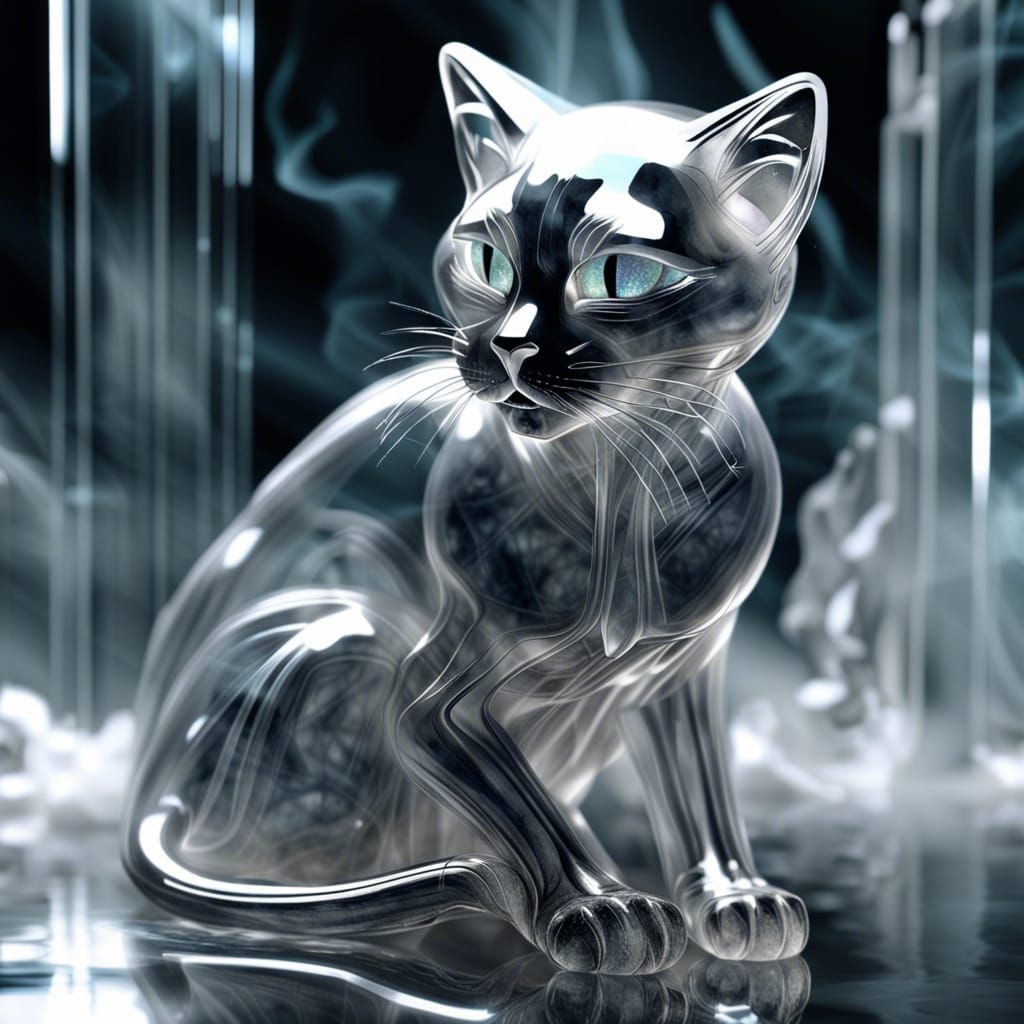 Crystalline Neko Materializing in Smoke: Giger-esque Art