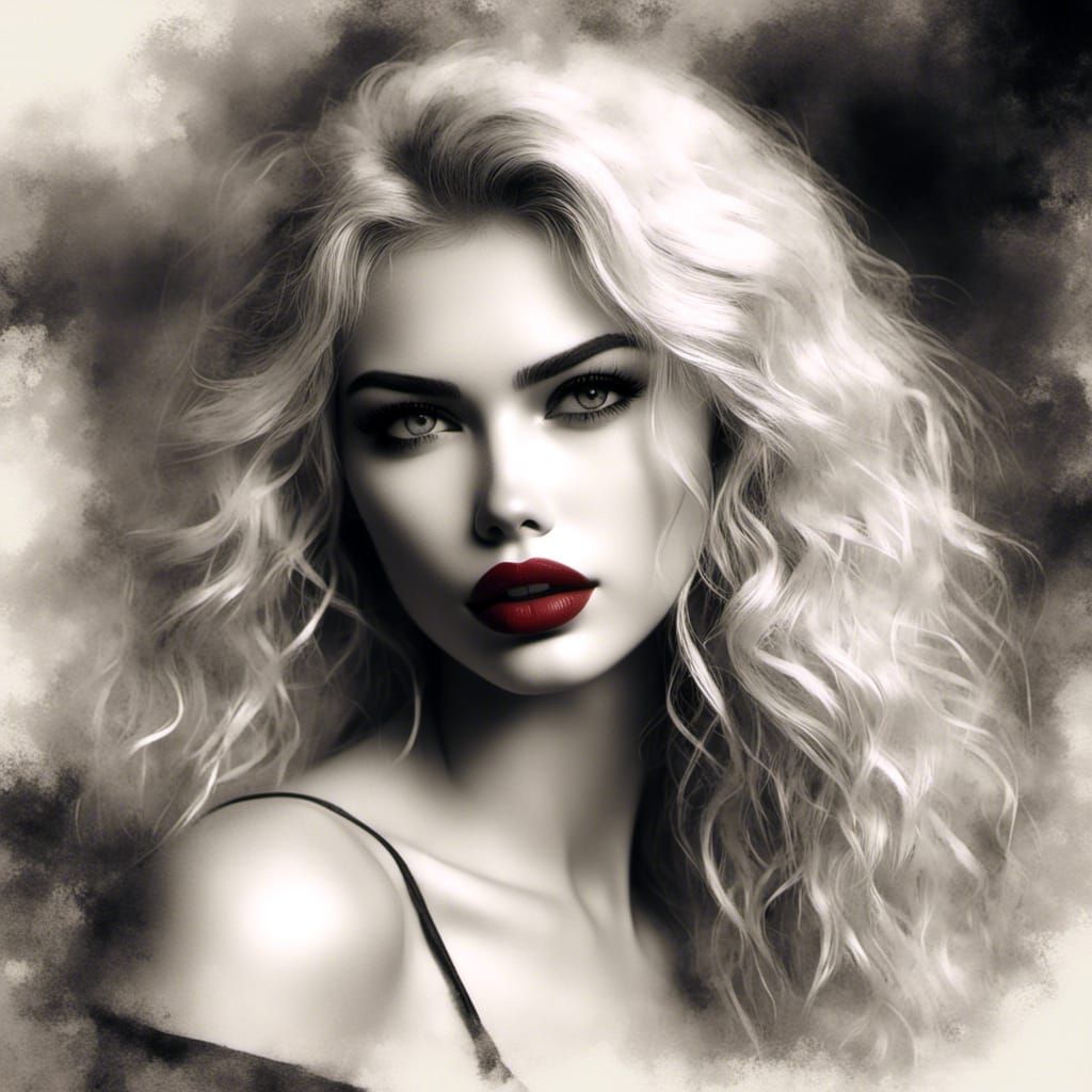 Monochrome Portrait of a Woman with Red Lips