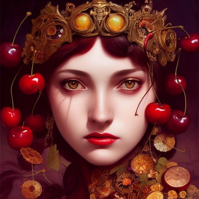 Steampunk Cherry Princess Portrait in Digital Watercolor Sty...