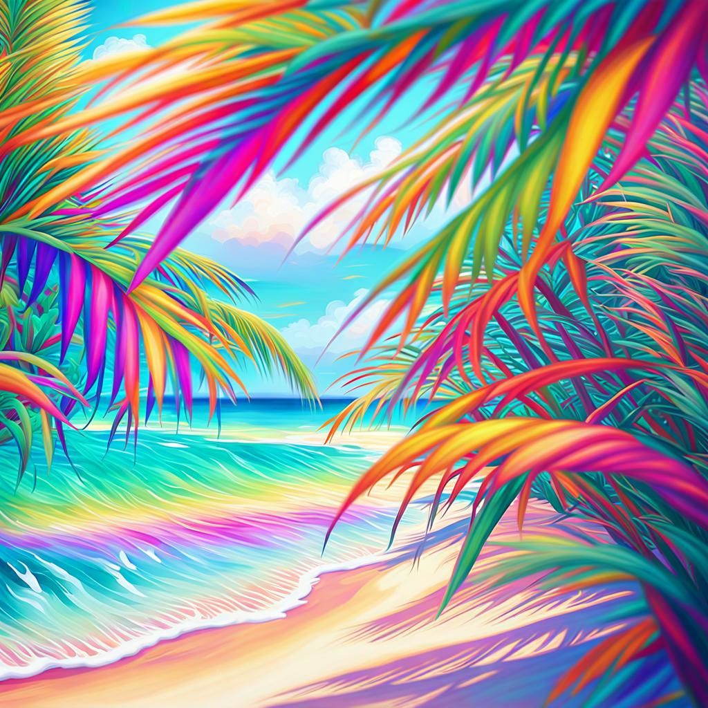 Vibrant Tropical Palm Tree Digital Art