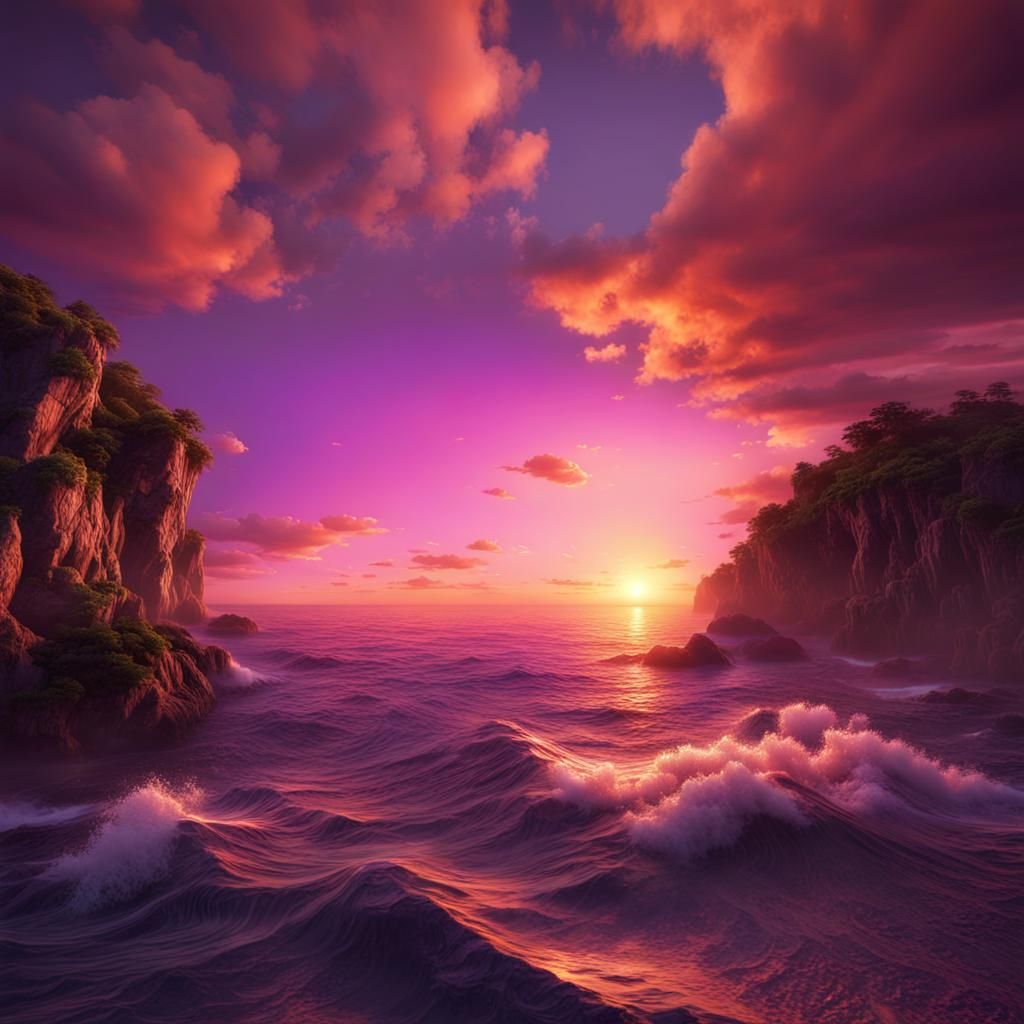 Spectacular Ocean Sunset in Digital Painting Style