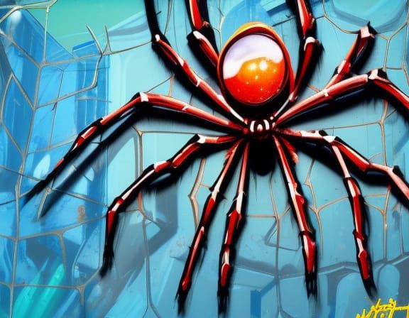 spider town graffiti art, splash art, street art, spray paint, oil gouache melting, acrylic, high contrast, colorful pol...