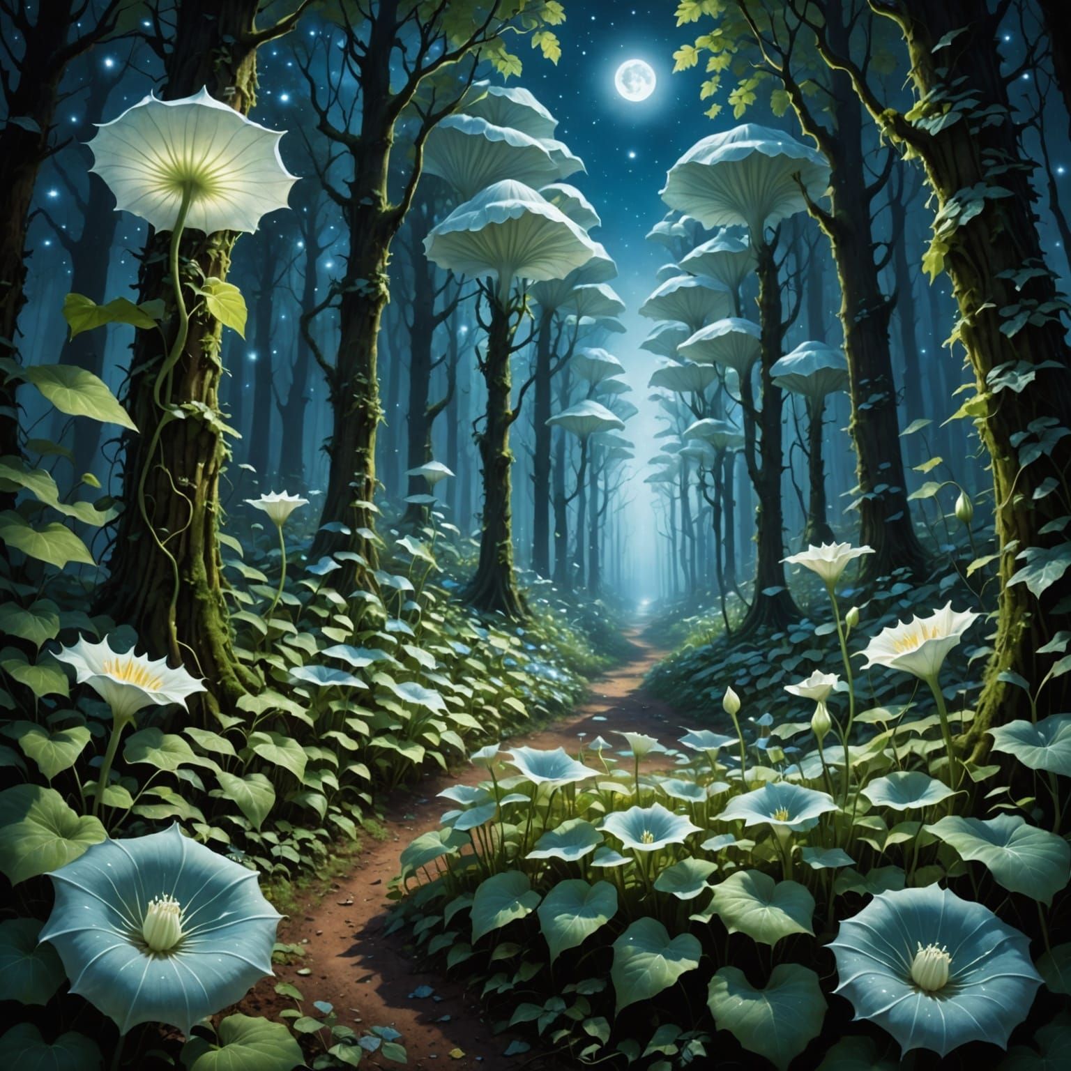 Glowing Moonflower Grove with Frostfern Forest