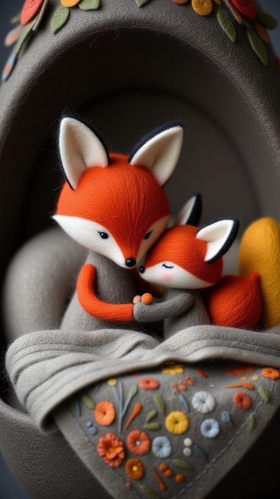 Felted Foxes Snuggling in Cozy Home