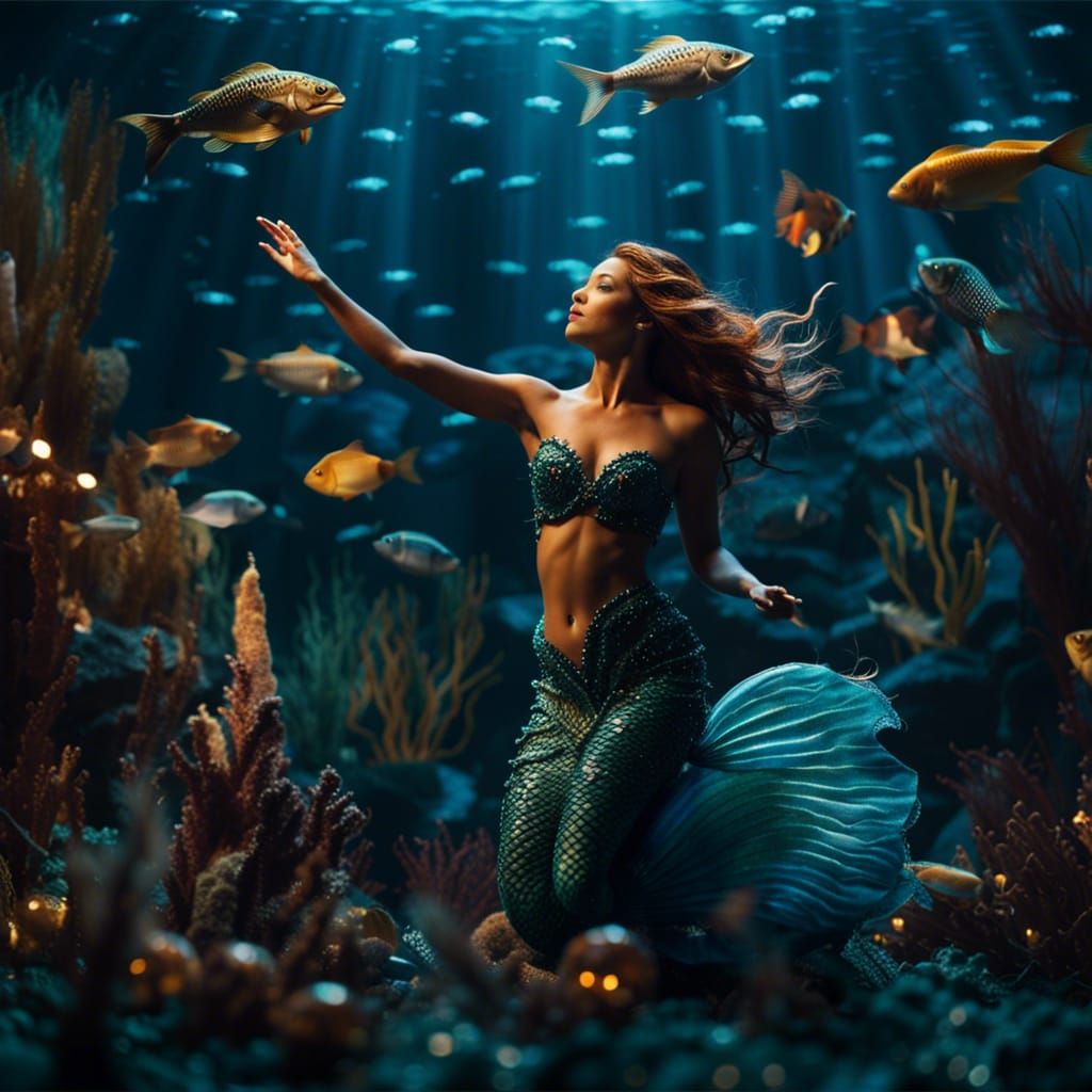 Mermaid Dancing with Fish in Ocean Diorama