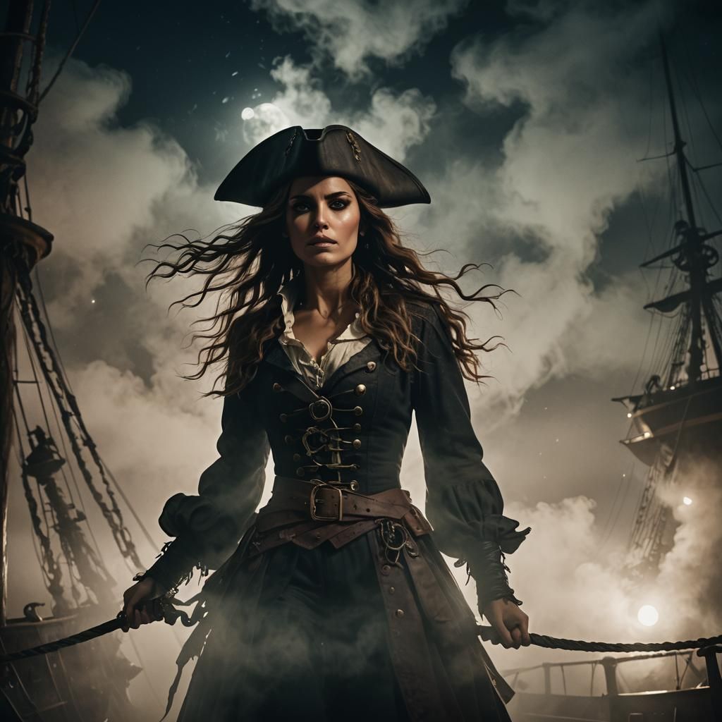 Mysterious Pirate Captain in Film Noir Lighting