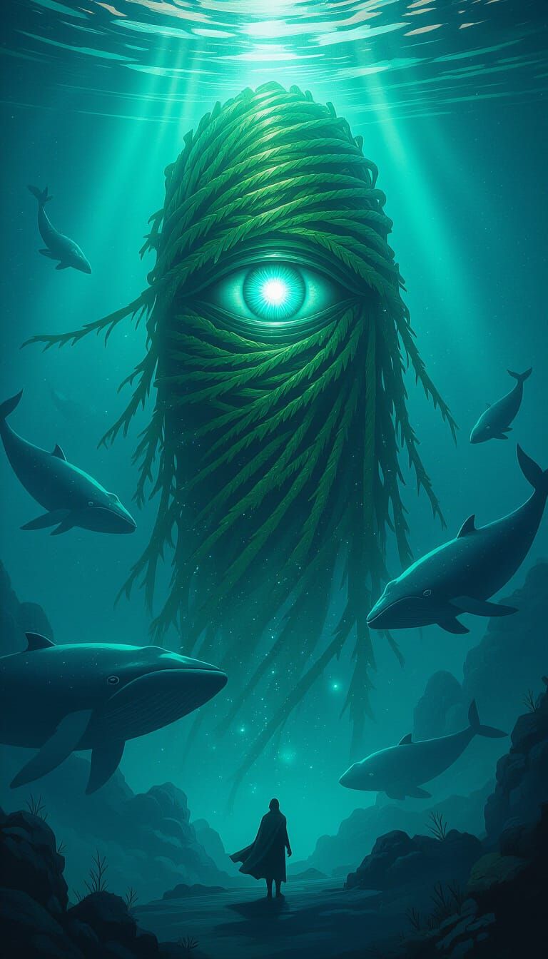 One-Eyed Divinity Emerges from Abyss with Glowing Eye