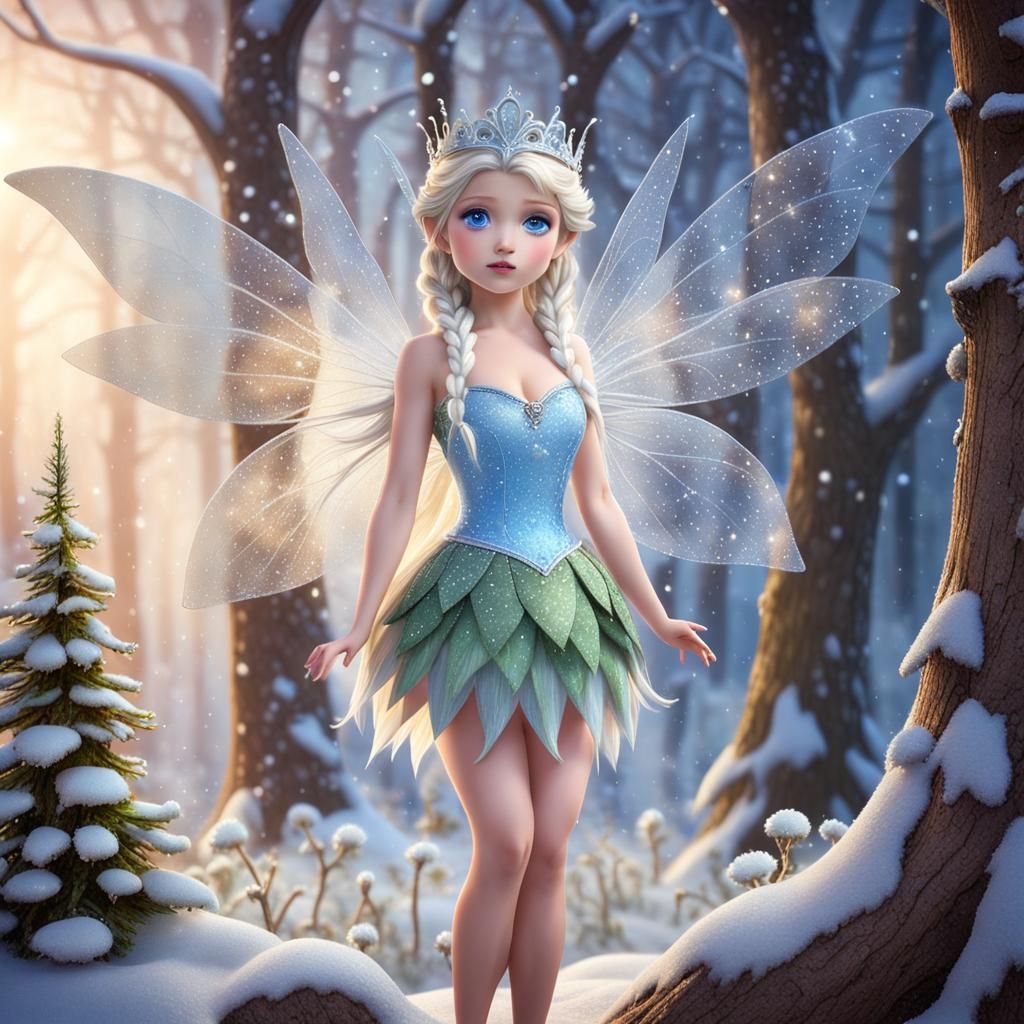 Pixar-Style Ice Fairy Princess in Winter Snowfall