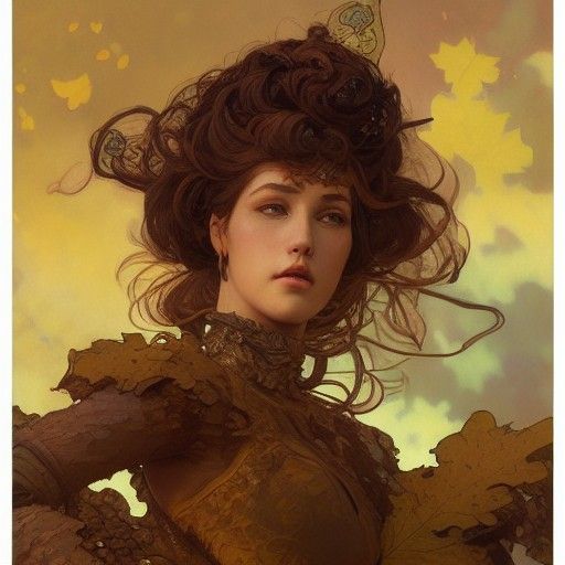 Voluptuous Warrior Woman Portrait in Autumn Colors