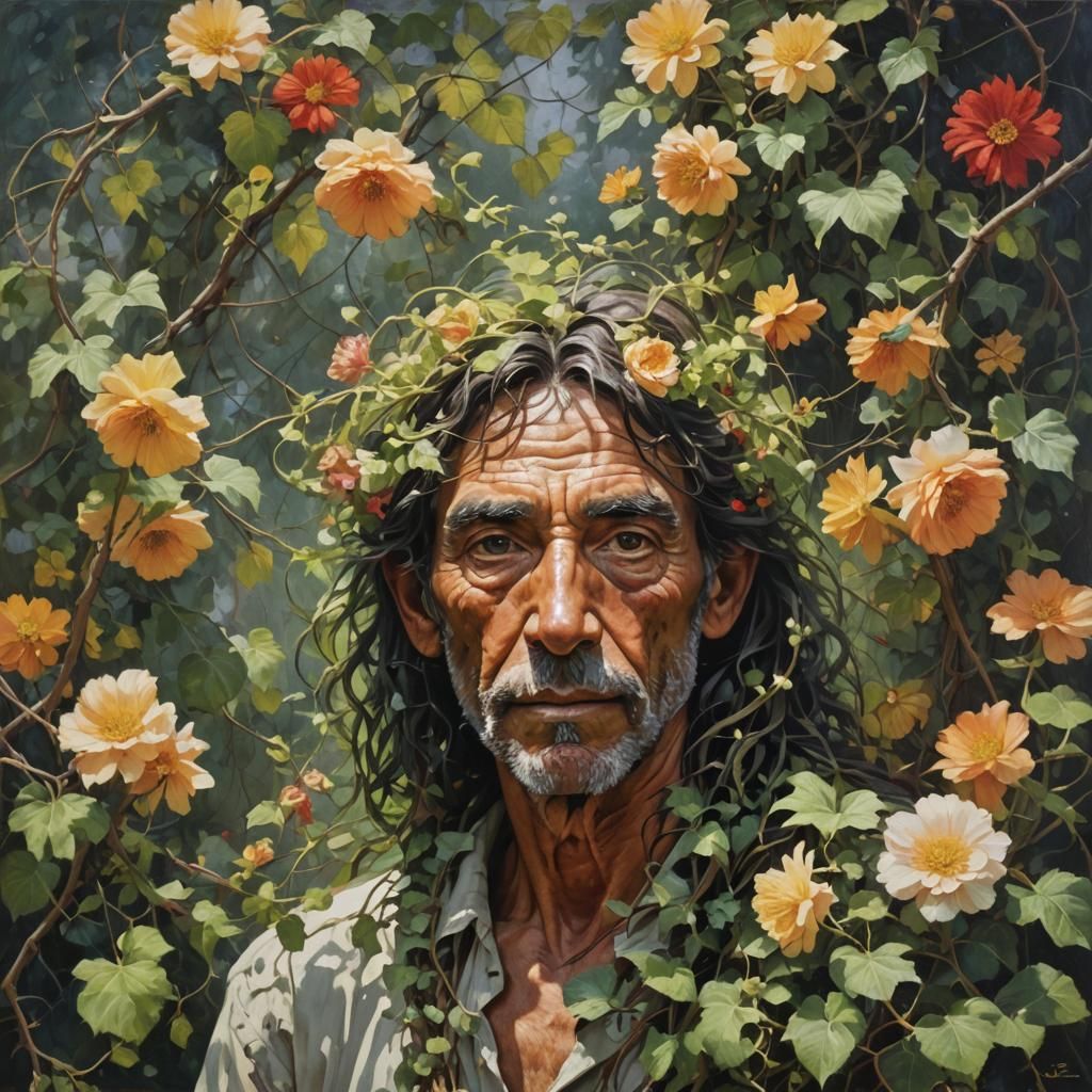 Floral Vines in Human Form: Oil Painting