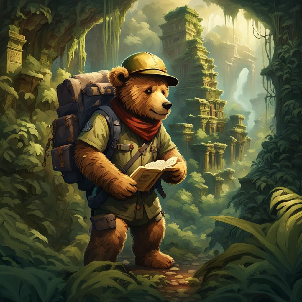 Teddy Bear Explorer in Jungle Concept Art