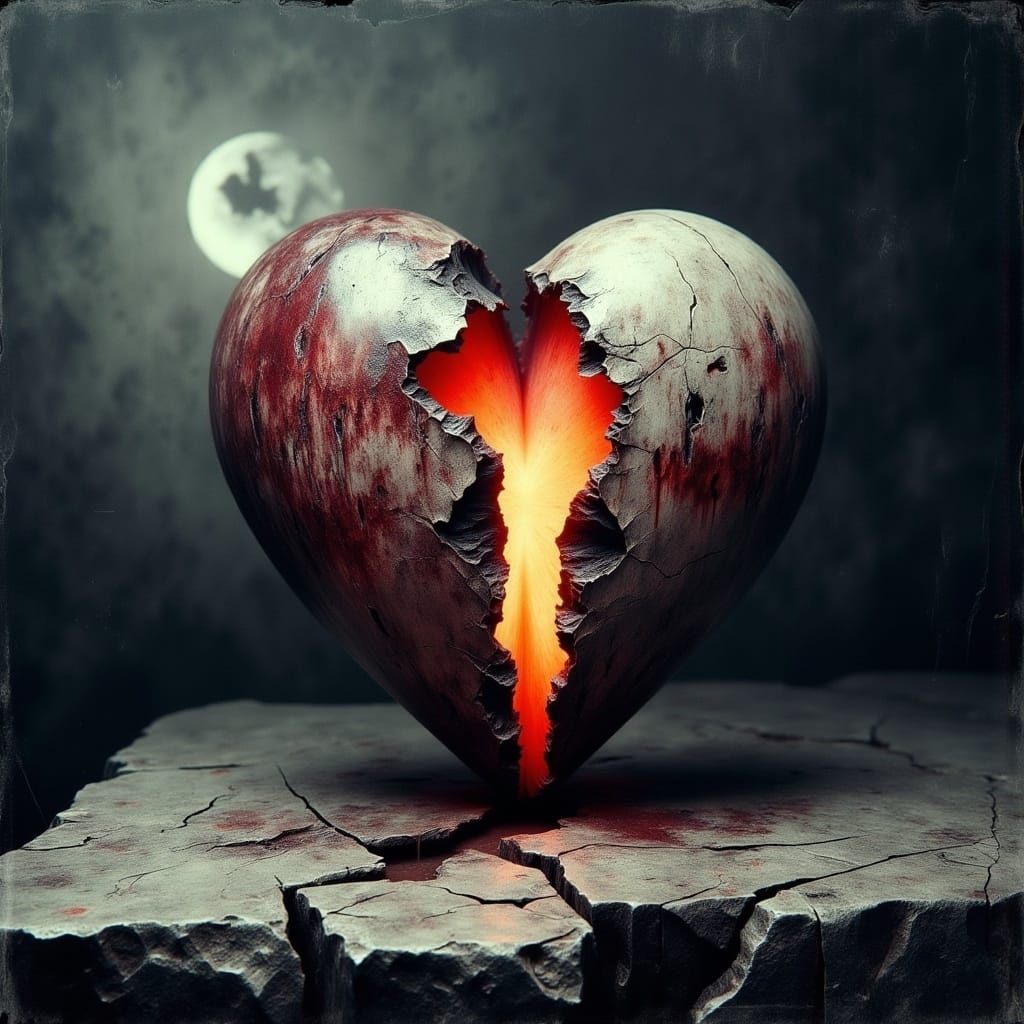 Melancholic Broken Heart in Surrealist Style