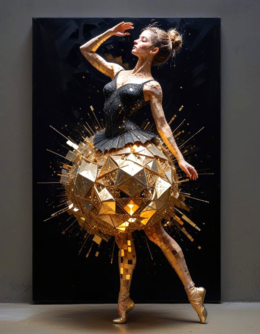 Surreal Punk Ballerina in Gilded Cubicuboctahedron Mosaic