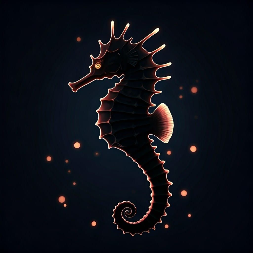 Seahorse Silhouette in Detailed Anime Style
