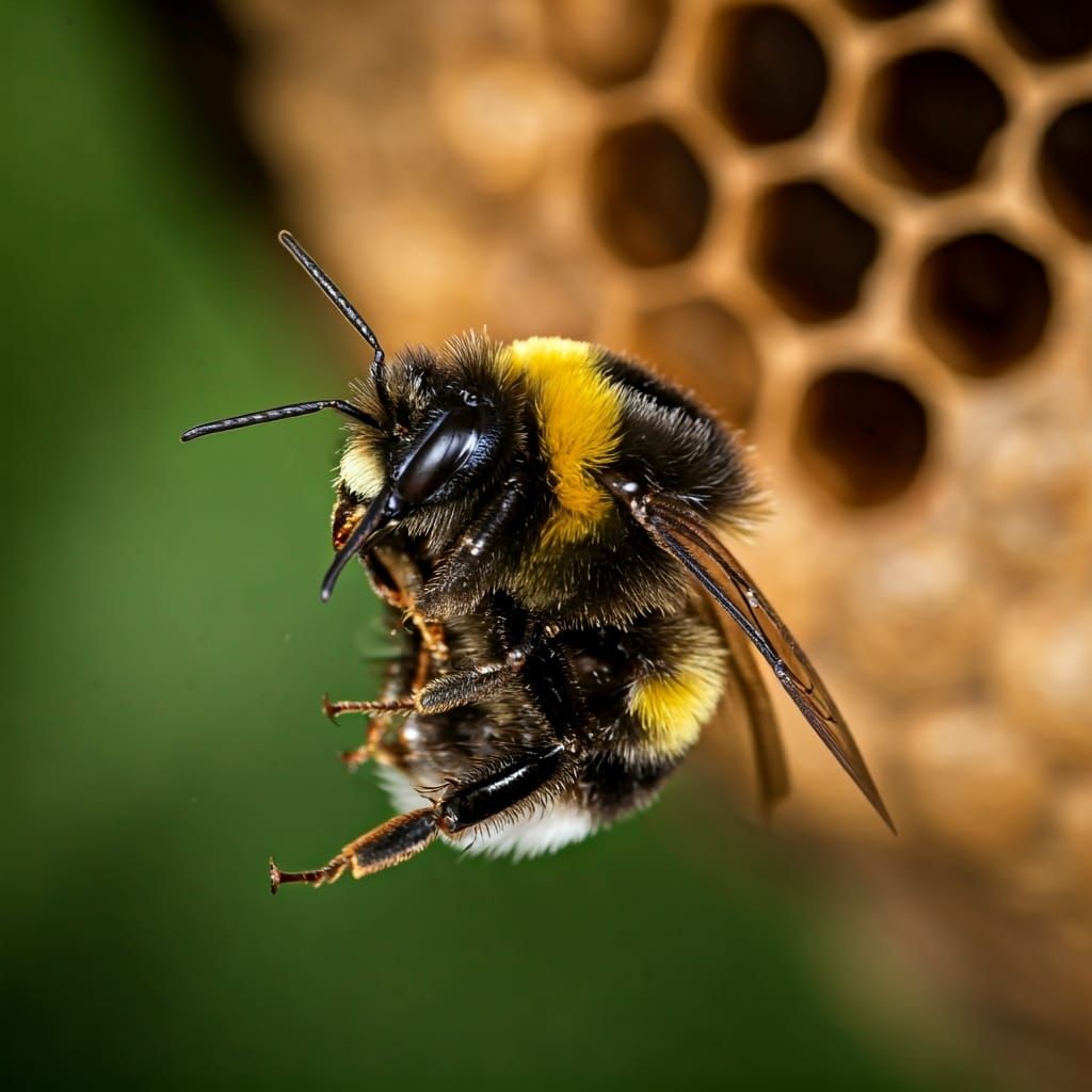 Sleeping Bumblebee in Honeycomb Hive