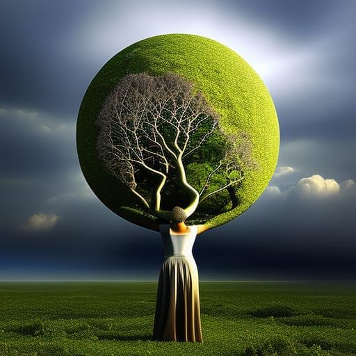 Tree Woman Cloud Art in Sphere