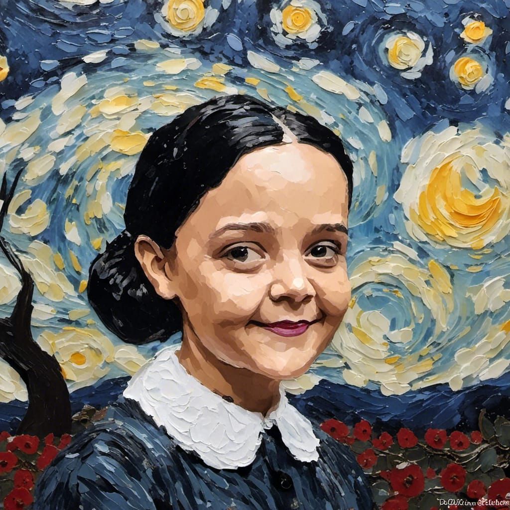 Wednesday Addams Portrait in Van Gogh Style