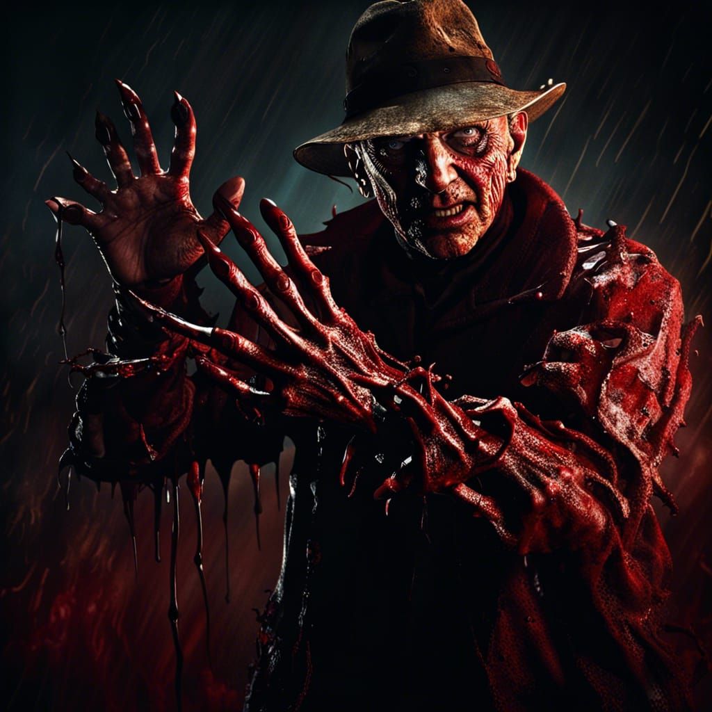 Creepy Freddy Krueger in 80s Horror Style