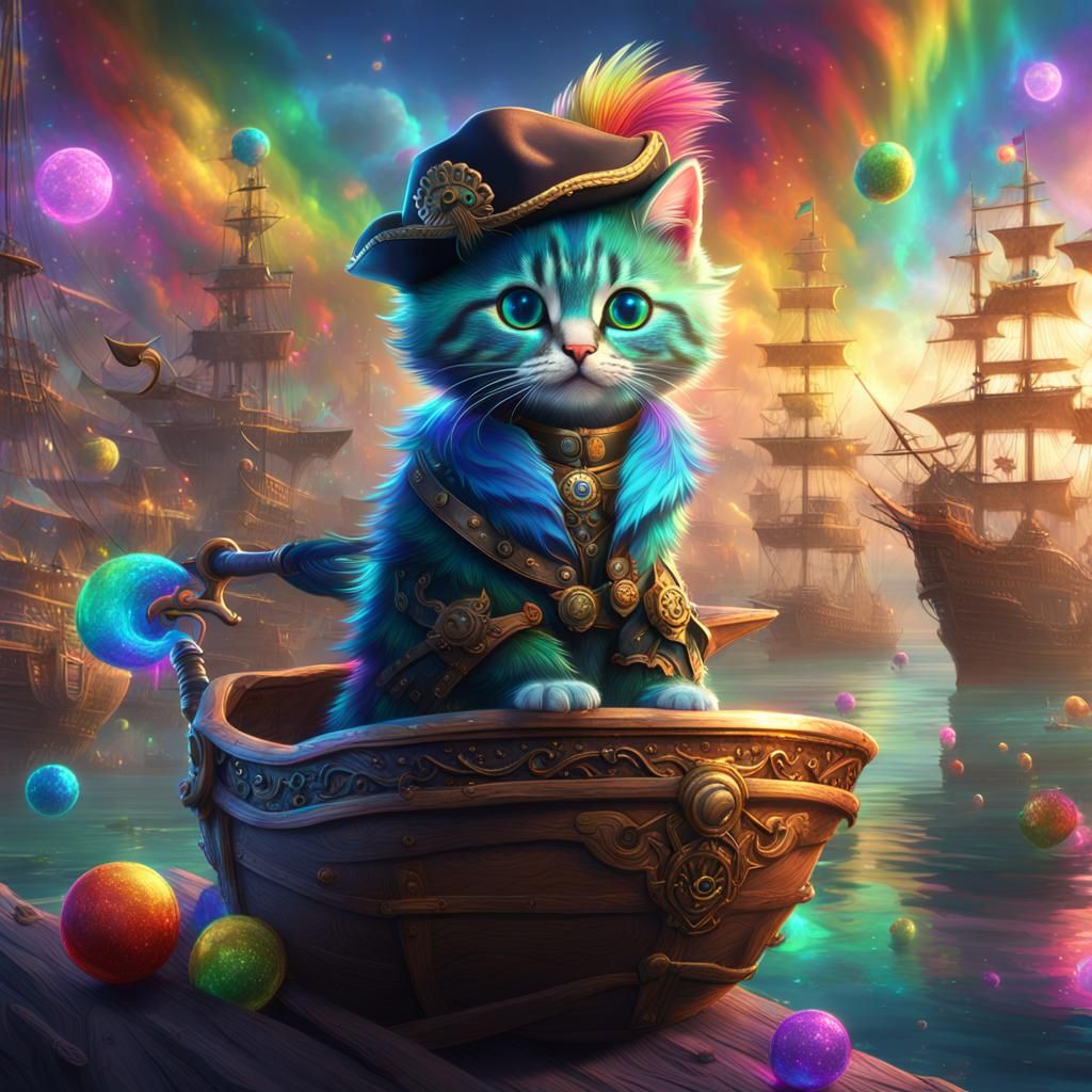 Rainbow Kitten Pirate with Peacock Colors