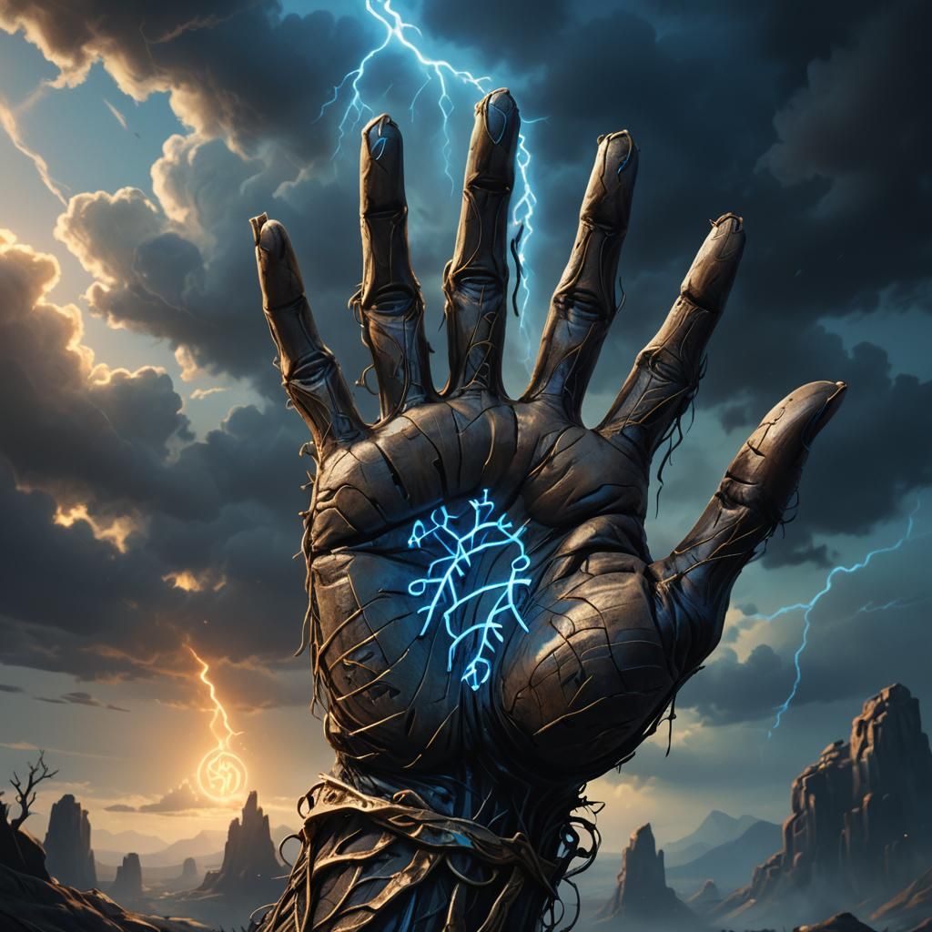 Mystical Withered Hand with Glowing Runes in Dark Fantasy