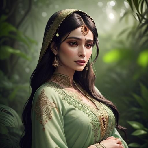 Elegant Lady in Pakistani Dress: Digital Portrait