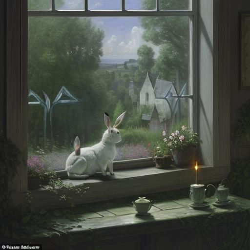Celtic Rabbit in Impressionistic Night Scene