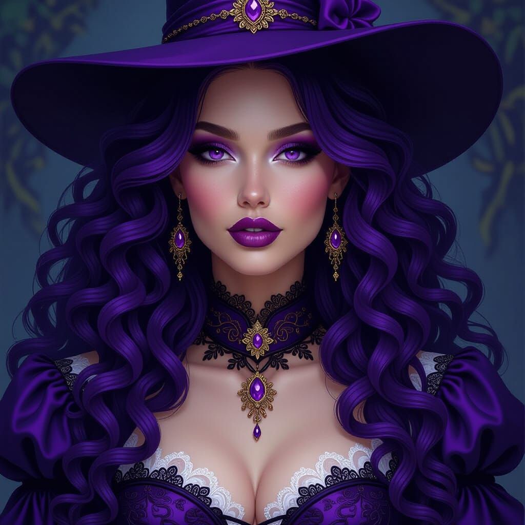 Purple Witch in Fantasy Art Nouveau Style