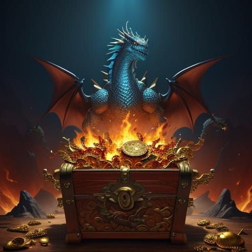 Dragon Guards Treasure Chest in Epic Fantasy Illustration