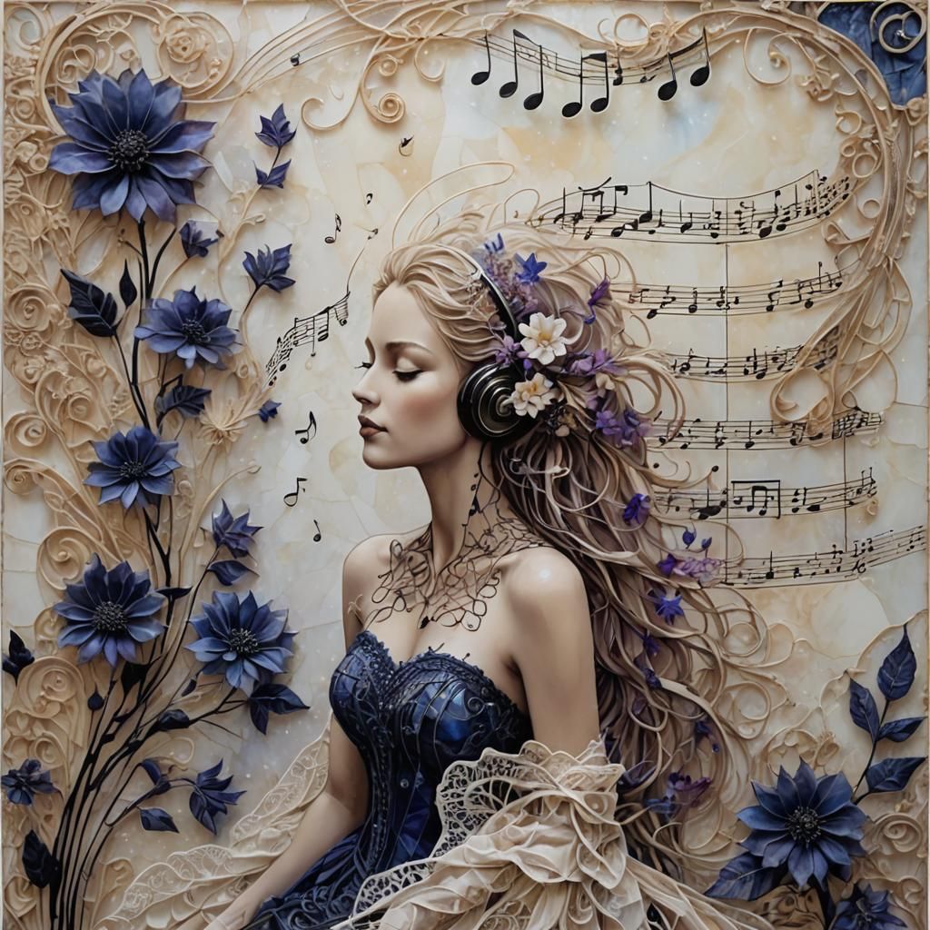 Abstract Woman Portrait with Musical Motifs