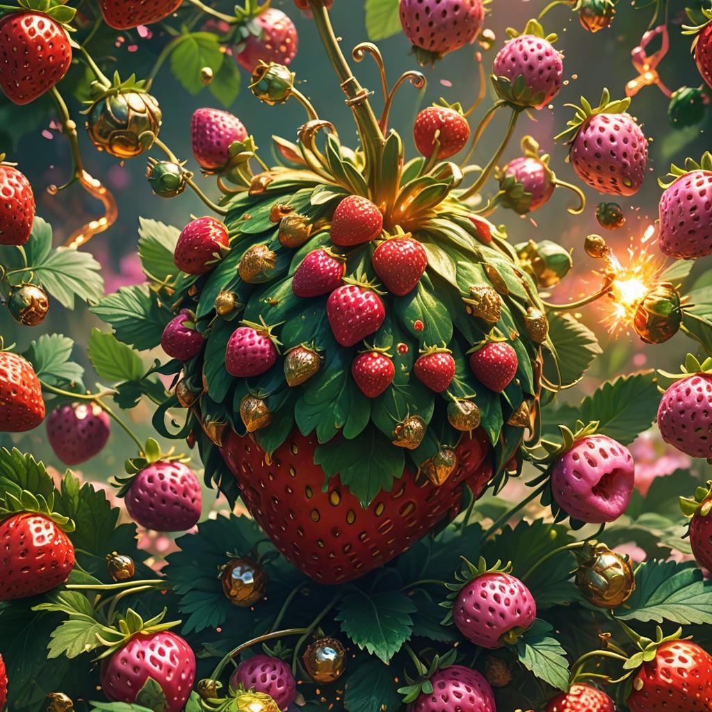 Strawberry Grenade Explosion in Art Nouveau Style