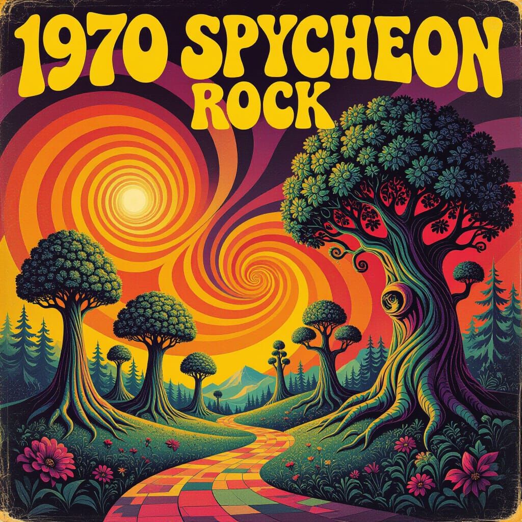 1970s Psychedelic Rock Album Art with Fantastical Creatures