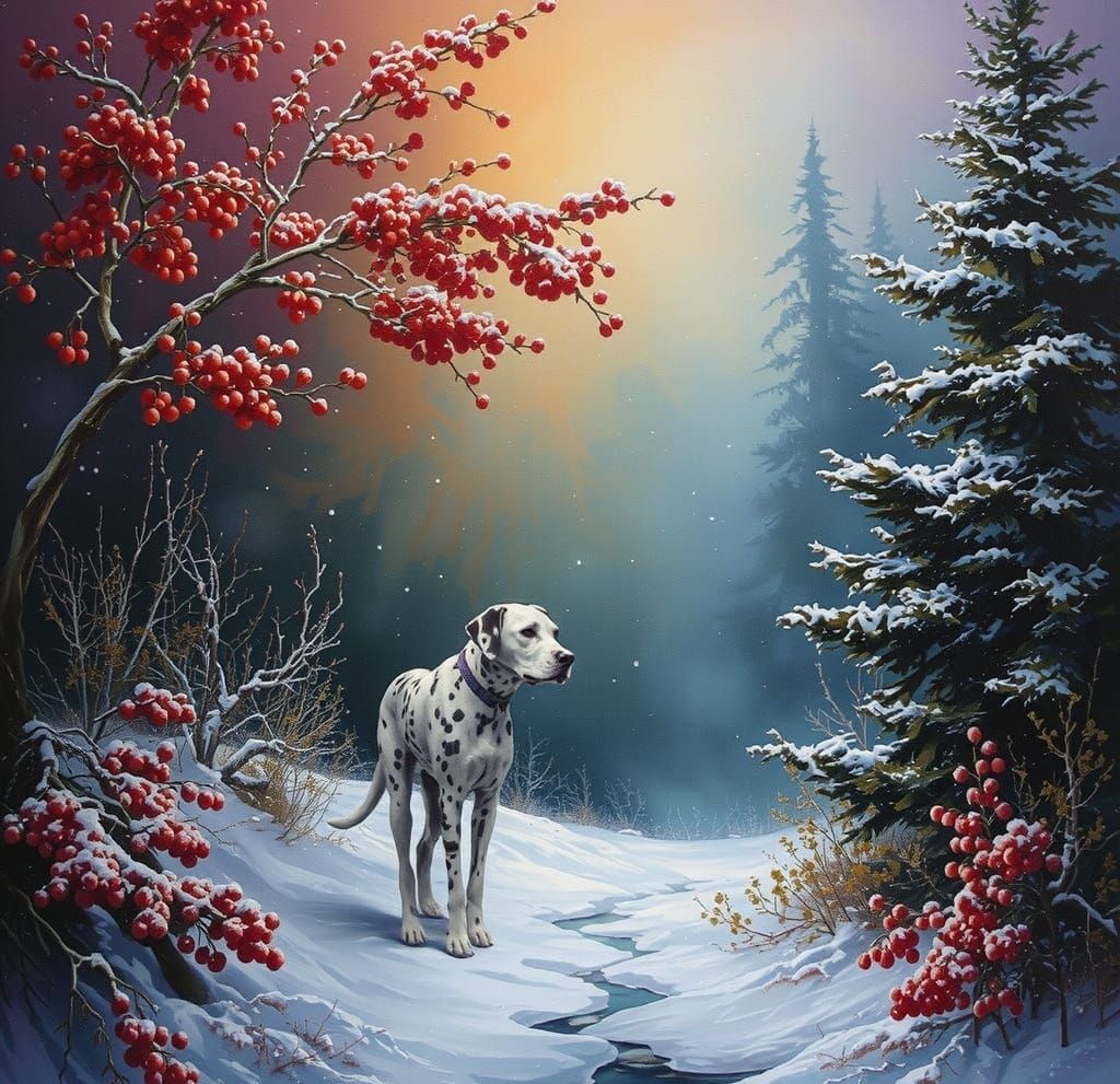 Winter Wonderland Dalmatian Portrait in Vibrant Colored Mist