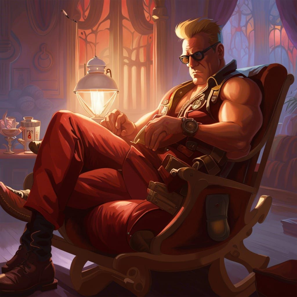 Duke Nukem in Pajamas: Cozy Digital Art Portrait