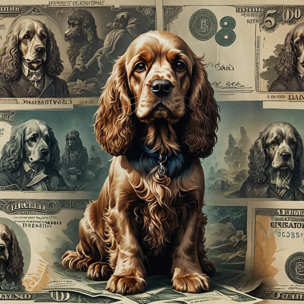 Cocker Spaniel Art Banknote in Detailed Matte Style