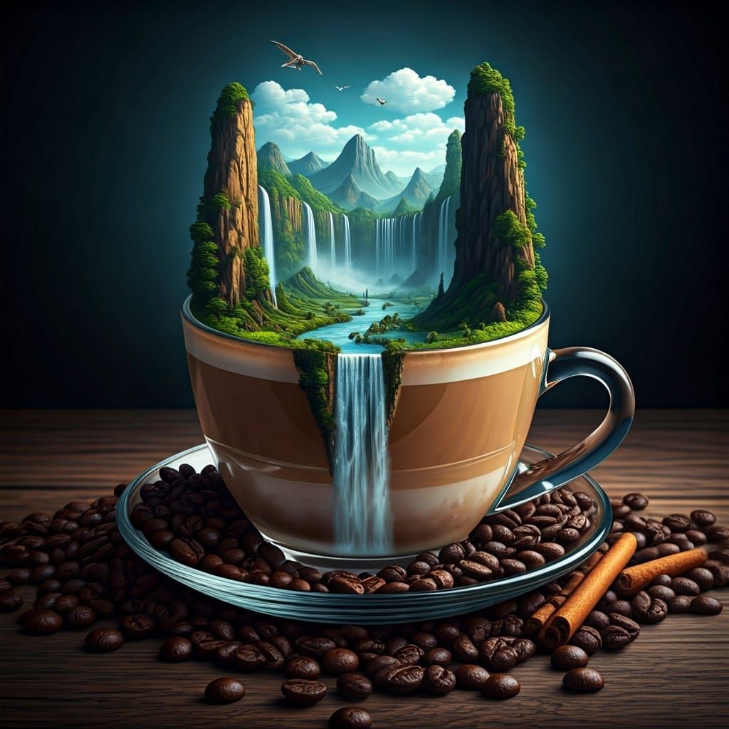 Surreal Fantasy Latte Art in Hyperrealistic Style