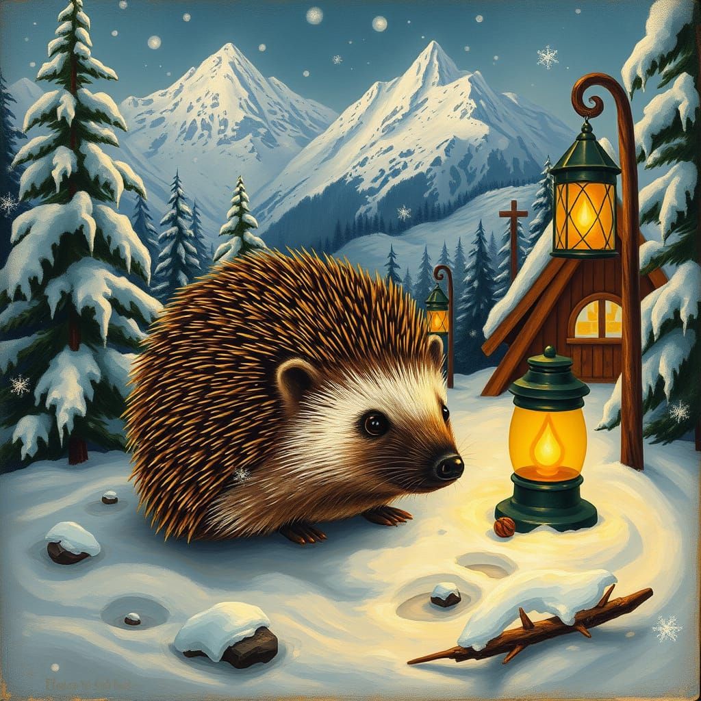 Cozy Winter Camp in the Alps, in a Whimsical Realist Style